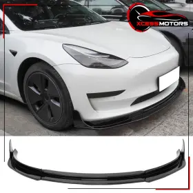 Xcs-blf-tsl317ik43p-gbk Xcessmotors 198073531337 Fits 17-23 Tesla Model 3 V4 Style Gloss Black 3pcs Front Bumper Lip Winglets Abs