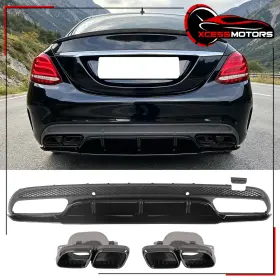 Xcessmotors 198073618854 Fits 15-21 Benz C-class W205 Edition1 Style Pp Black Rear Diffuser Exhaust Tips