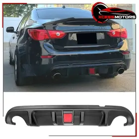 Xcs-bld-iq5014led-pp Xcessmotors Fits 14-17 Infiniti Q50 Matte Black Rear Bumper Diffuser Lip Guard With Led Light