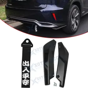 Kt015bk Xotic Tech #th205bk Sporty Black Bumper Rocker Splitters Lip With Nylon Tow Strap For Lexus Is Es Gs Rc