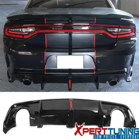 Xpt-bld-dc20wbled-gbk Xpert-tuning Fit 20-23 Dodge Charger Srt Widebody Rear Diffuser With Brake Light Pp Gloss Black