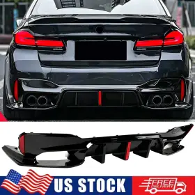 Xyberautoparts013273-gb Xyberautoparts For 17-23 Bmw G30 540i M-sport Big Fin M5 Style Gloss Black Led Rear Diffuser