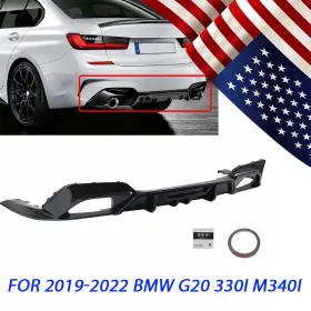 M340i Yk 19-22 Rear Diffsuer With Corner Spats Gloss Black For Bmw 330i 330e Ctm Style