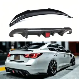 Wq-ift-080 Ylt Auto Rear Bumper Diffuser And Trunk Spoiler Wing Carbon Look Fit 2014-2017 Infiniti Q50