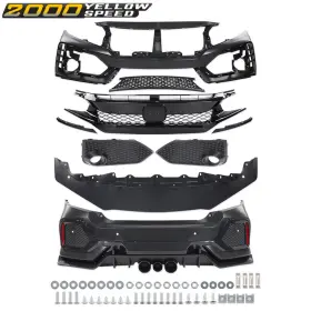 Ylw124789 Ylwspeed2000 Front Bumper And Lip Grille Set Fit For Honda Civic Sedan 2016-2021 Black