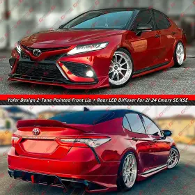 Yofer Design 8th 4 For 2021-2024 Toyota Camry Supersonic Red Front Bumper Lip Rear Diffuser