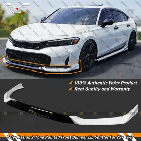 Blf-civ25-yof-wh Yofer Design For 2025 Up Honda Civic Pearl White Black 2 Tone Front Bumper Lip Splitter