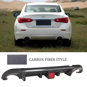 Yc-14q50-rl1-cf Youngercar Carbon Look Rear Bumper Diffuser Lip For Infiniti Q50 2014-2017 With Led Light
