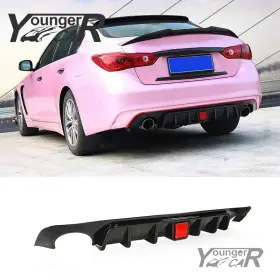 Yc-18q50-rl-gb Youngercar Rear Bumper Lip For 2018-2024 Infiniti Q50 Gloss Black Diffuser With Led Light