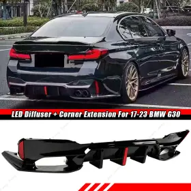Ztt013273-gb Ztt For 17-23 Bmw G30 G38 Big Fin M5 Style Gloss Black Led Rear Bumper Diffuser Kit