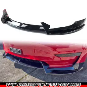 Zttmodel32023 Ztt Glossy Black V Style Front Bumper Lip Splitter Spoiler For 17-23 Tesla Model 3