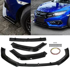 Mw-qc-cy68 Zxmt For 2016-2020 Honda Civic Front Bumper Lip Body Kit Spoiler Gloss Black 3-pieces